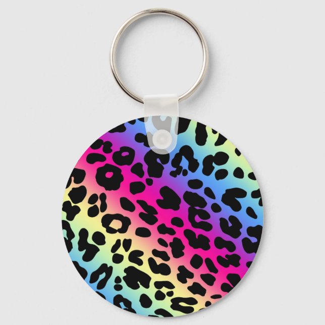 Chaveiro Neon Rainbow Leopard Pattern Impressão (Frente)