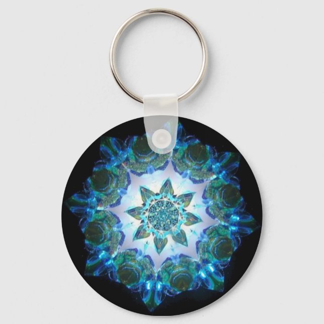 Chaveiro Neon Starburst Brilhante Caleidoscópio Azul (Frente)