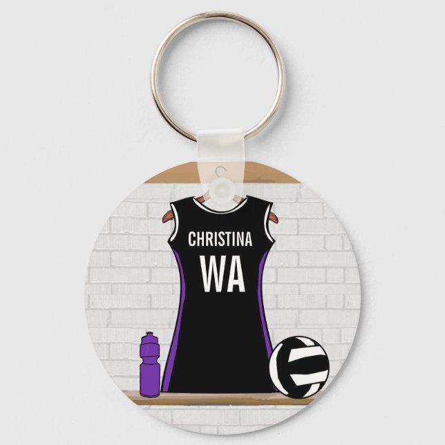 Chaveiro Netball personalizado preto e branco (Frente)