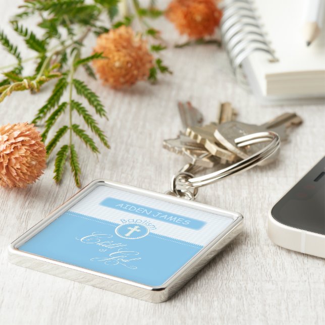 Chaveiro neto Batismo Parabéns Azul Criança de Deus (Lateral)