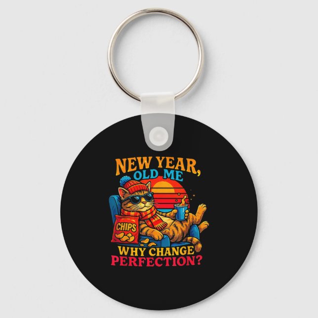 Chaveiro New Year Old Me Funny Cat Retro Lazy Meme Gift  (Frente)