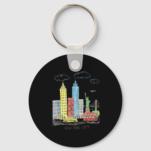 Chaveiro New York City Skyline Illustration Urban Kids Art  (Frente)