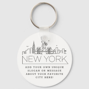 Chaveiro New York Stylized Skyline   Custom Slogan