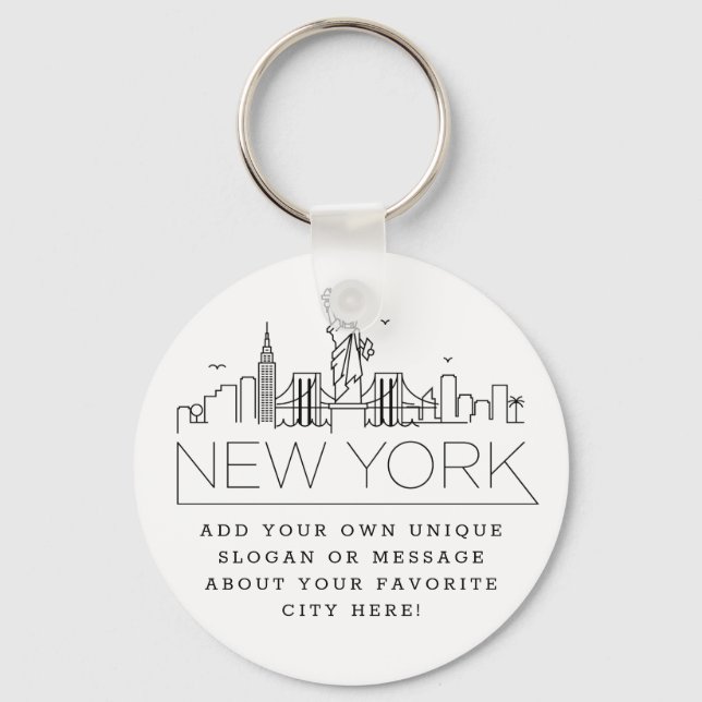 Chaveiro New York Stylized Skyline | Custom Slogan (Frente)