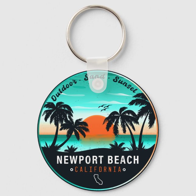 Chaveiro Newport Beach California Retro Sunset Vacation 80s (Frente)