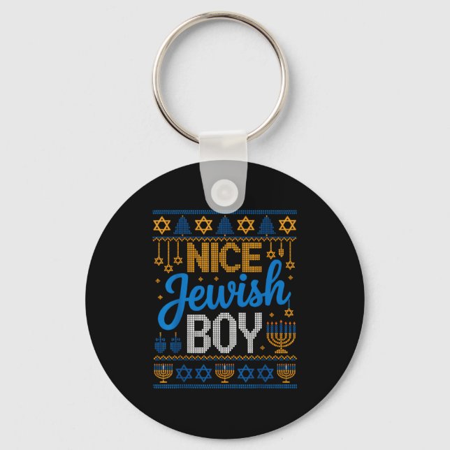 Chaveiro Nice Jewish Boy Hanukkah Menorah Dreidel Ugly Swea (Frente)