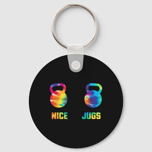 Chaveiro Nice Jugs Funny Kettlebell Breast Gym Humor Tie Dy (Frente)