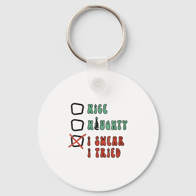 Chaveiro Nice Naughty I Swear I Tried Funny Christmas Check (Frente)