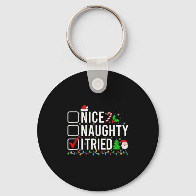 Chaveiro Nice Naughty I Tried Family Xmas Pajama Funny Chri (Frente)