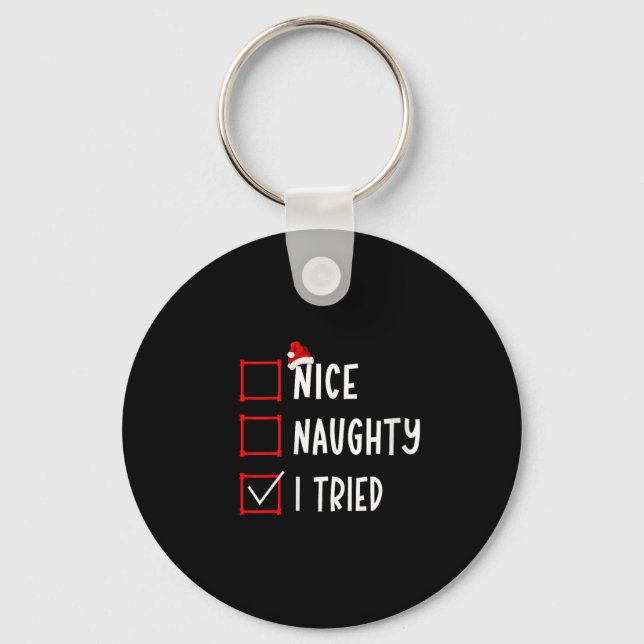 Chaveiro Nice Naughty I Tried Funny Christmas List Xmas San (Frente)