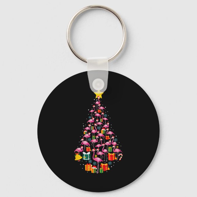 Chaveiro Nk Flamingo Santa Merry Christmas Tree Lights Wome (Frente)