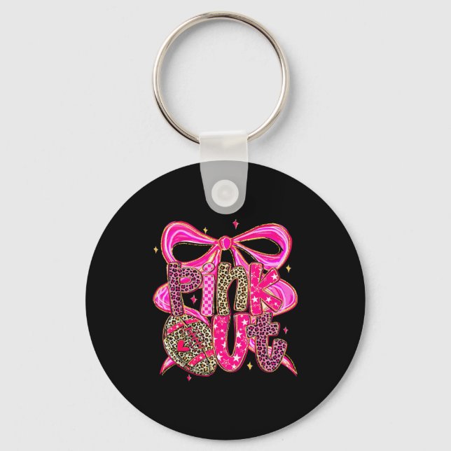 Chaveiro Nk Out Breast Cancer Football Coquette Bow Mom Gir (Frente)