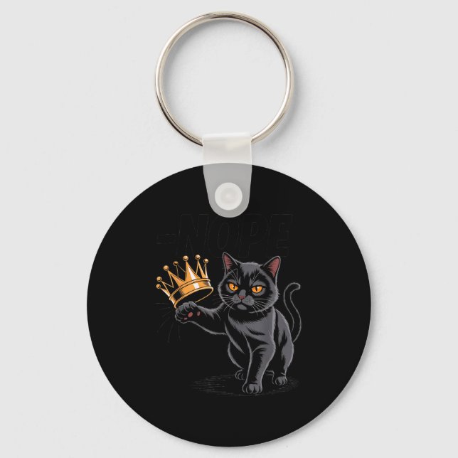 Chaveiro No Kings In America Funny Black Cat Kicking Crown  (Frente)