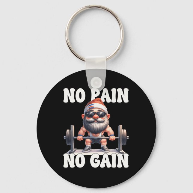 Chaveiro No Pain No Gain Fitness Gnome Love Weightlifting T (Frente)