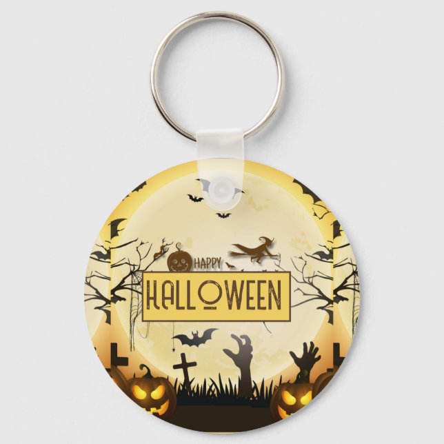 Chaveiro Noite Assustadora de Halloween com Design de Outon (Frente)