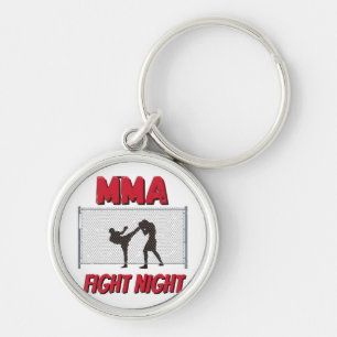 Chaveiro Noite de Luta de MMA texto e Silhueta de Dois Luta