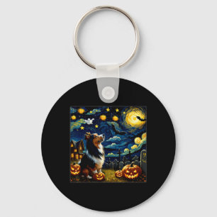 Chaveiro Noite Estrelada de Sheltie de Halloween Assustador