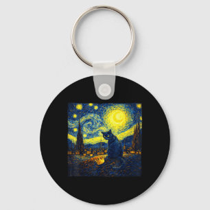 Chaveiro Noite Estrelada Divertida Van Gogh Gato Sem Rei pa