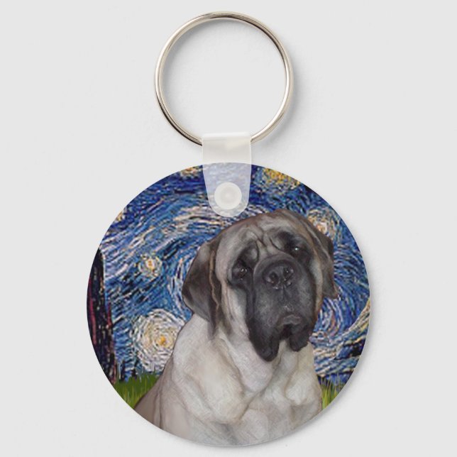 Chaveiro Noite Estrelada - Retrato de Bull Mastiff (Frente)