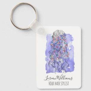 Chaveiro Noiva Roxa Boho Chic Estilo de Cabelo Aquarela QR