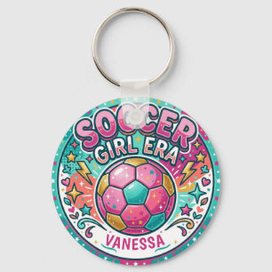 Chaveiro Nome da Era da Garota de Futebol Rosa