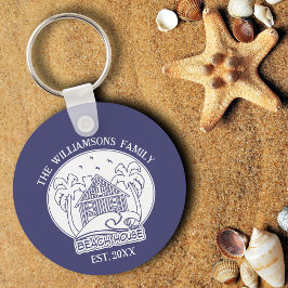 Chaveiro Nome da família Beach House Âncora Náutica Azul