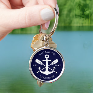 Chaveiro Nome da família do lago moderno Azul Marinho náuti