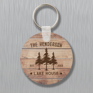 Chaveiro Nome da família Lago House Pine Tree Personalizado