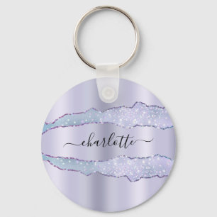 Chaveiro Nome da lavanda violeta agate marble glitter