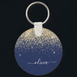 Chaveiro Nome da Rapariga do Monograma de Script Azul do Ma<br><div class="desc">Chaveiros com nomes de Monograma de Script Glitter Glitter Azul e Dourado do Sparkle (Cadeia de Chaves). Isto faz o doce e perfeito aniversário de 16 anos,  casamento,  chá de panela,  aniversário,  chá de fraldas ou festa de solteira presente para alguém que ama luxo de luxo e estilos quíticos.</div>