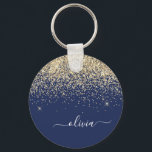 Chaveiro Nome da Rapariga do Monograma de Script Azul do Ma<br><div class="desc">Chaveiros com nomes de Monograma de Script Glitter Glitter Azul e Dourado do Sparkle (Cadeia de Chaves). Isto faz o doce e perfeito aniversário de 16 anos,  casamento,  chá de panela,  aniversário,  chá de fraldas ou festa de solteira presente para alguém que ama luxo de luxo e estilos quíticos.</div>
