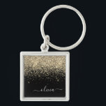 Chaveiro Nome da Rapariga do Monograma do Script Glitter Pr<br><div class="desc">Chaveiros com nomes de Monograma de Script Glitter Glitter Dourado e Preto (Cadeia-Chave). Isto faz o doce e perfeito aniversário de 16 anos,  casamento,  chá de panela,  aniversário,  chá de fraldas ou festa de solteira presente para alguém que ama luxo de luxo e estilos quíticos.</div>
