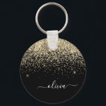 Chaveiro Nome da Rapariga do Monograma do Script Glitter Pr<br><div class="desc">Chaveiros com nomes de Monograma de Script Glitter Preto e Dourado (Cadeia-Chave). Isto faz o doce e perfeito aniversário de 16 anos,  casamento,  chá de panela,  aniversário,  chá de fraldas ou festa de solteira presente para alguém que ama luxo de luxo e estilos quíticos.</div>