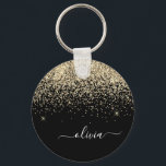 Chaveiro Nome da Rapariga do Monograma do Script Glitter Pr<br><div class="desc">Chaveiros com nomes de Monograma de Script Glitter Preto e Dourado (Cadeia-Chave). Isto faz o doce e perfeito aniversário de 16 anos,  casamento,  chá de panela,  aniversário,  chá de fraldas ou festa de solteira presente para alguém que ama luxo de luxo e estilos quíticos.</div>
