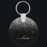 Chaveiro Nome da Rapariga do Script de Largura Preta do Sil<br><div class="desc">Chaveiros com nomes de Monograma (Cadeia-Chave) de Script Glitter Preto e Silver Sparkle. Isto faz o doce e perfeito aniversário de 16 anos,  casamento,  chá de panela,  aniversário,  chá de fraldas ou festa de solteira presente para alguém que ama luxo de luxo e estilos quíticos.</div>