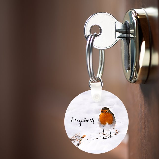 Chaveiro Nome de adição de Robin fofo personalizado na neve (Criador carregado)