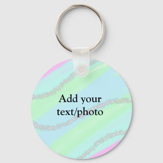Chaveiro Nome de adição do pastel cintilante verde-rosa azu (Frente)