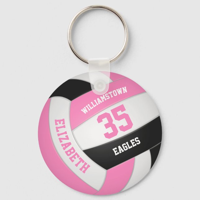 Chaveiro nome de equipe personalizada de vôlei preto rosa (Frente)