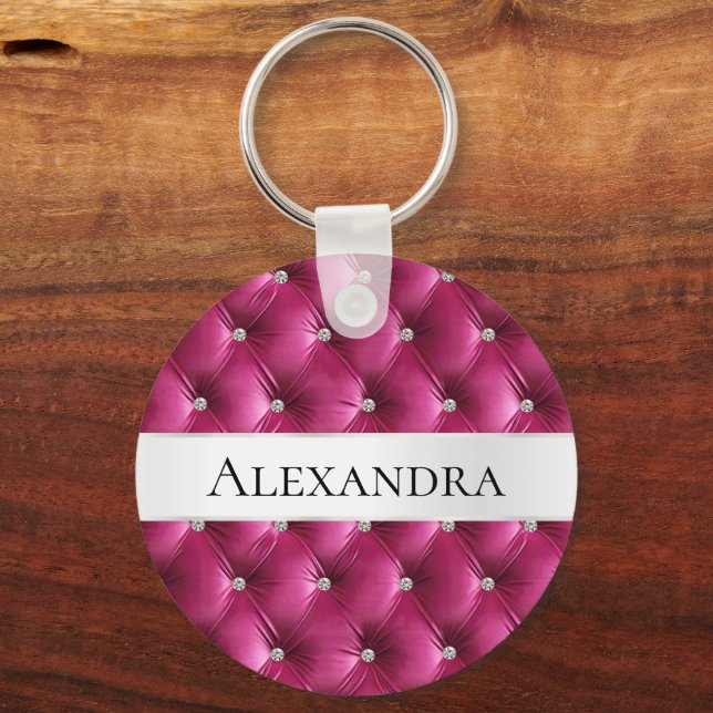 Chaveiro Nome de Luxo em Veludo Falso Rosa Glam (Frente)