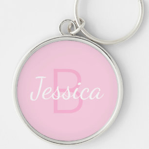 Chaveiro Nome de menina monogramado fofo   Rosa e Branco