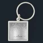 Chaveiro Nome de Monograma de Metal Brilho Prata Glam<br><div class="desc">Pulseiras de Metal Monograma de Brilho Prata com Lantejoulas de Brilho Metálico Falso (Corrente de Chaves). Isso faz o presente perfeito para o aniversário de 16 anos, casamento, chá de noiva, aniversário de casamento, chá de bebê ou festa de despedida de solteira para alguém que ama luxo e estilos chiques....</div>