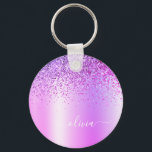 Chaveiro Nome de Monograma de Metal Glam com Brilho Roxo<br><div class="desc">Pulseiras de Metal Monograma de Brilho Roxo com Faixa Metálica Brilhante e Brilho Falso (Corrente de Chaves). Isso torna o presente perfeito para o aniversário de 16 anos, casamento, chá de noiva, aniversário de casamento, chá de bebê ou festa de despedida de solteira para alguém que ama luxo e estilos...</div>