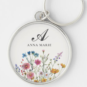 Chaveiro Nome de Monograma Floral Boho Chic