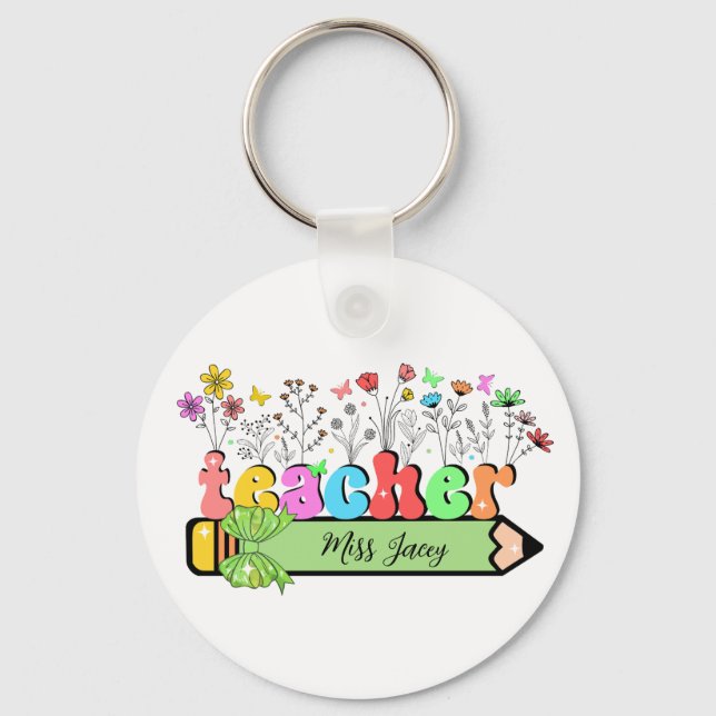 Chaveiro Nome de Professora Wildflower Personalizado, prese (Frente)