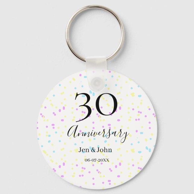 Chaveiro Nome do aniversário da 30 da bolinhas de  amarelo- (Frente)