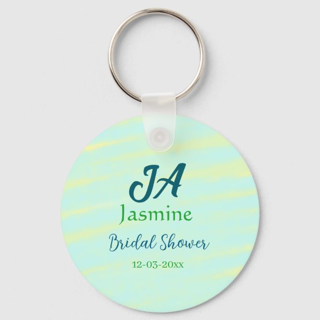 Chaveiro Nome do chá de noiva em aquarela pastel azul verde (Frente)