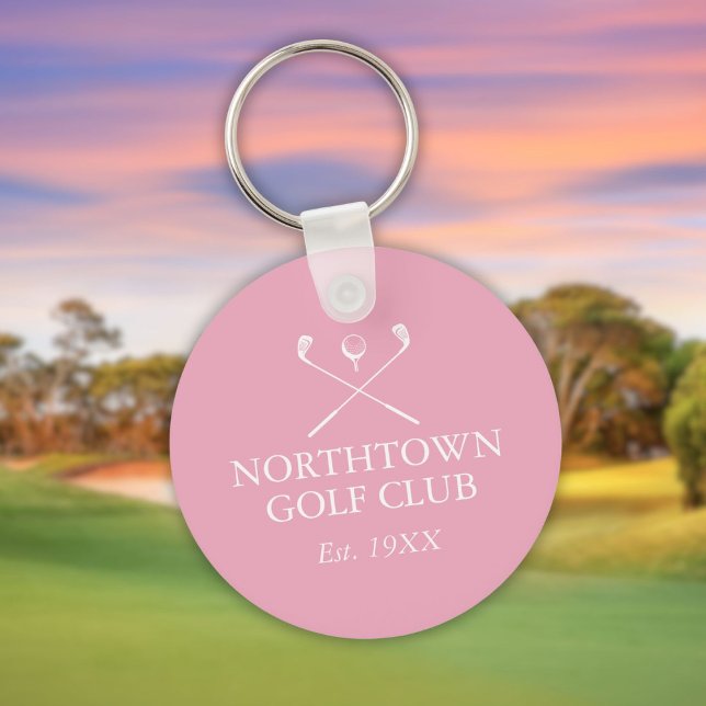 Chaveiro Nome do clube de golfe personalizado rosa (Personalized Golf Club Name Pink Keychain)