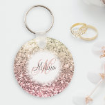 Chaveiro Nome do Monograma Bonito Glitter Cor-de-rosa-Blush<br><div class="desc">Personalize facilmente este belo chaveiro de brilho falso cor-de-rosa brilhante com o seu monograma e nome personalizados de escrita manual.</div>