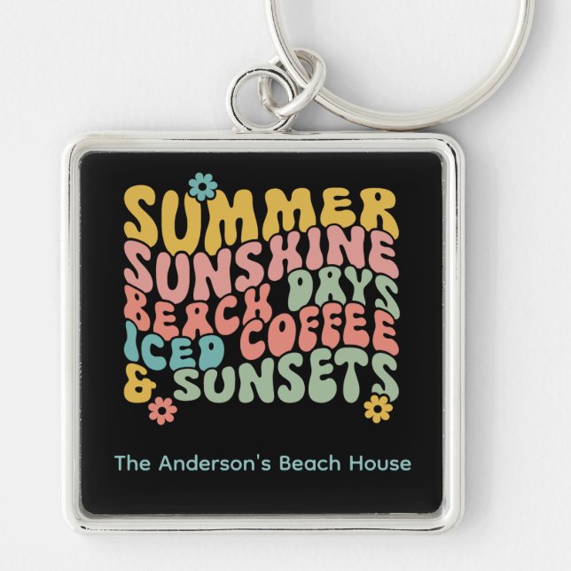 Chaveiro Nome do Monograma Cor-de-Rosa de Verão (Frente)