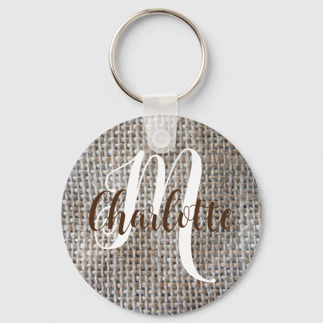 Chaveiro Nome do Monograma da Linen Design do Cinza Minimal (Frente)